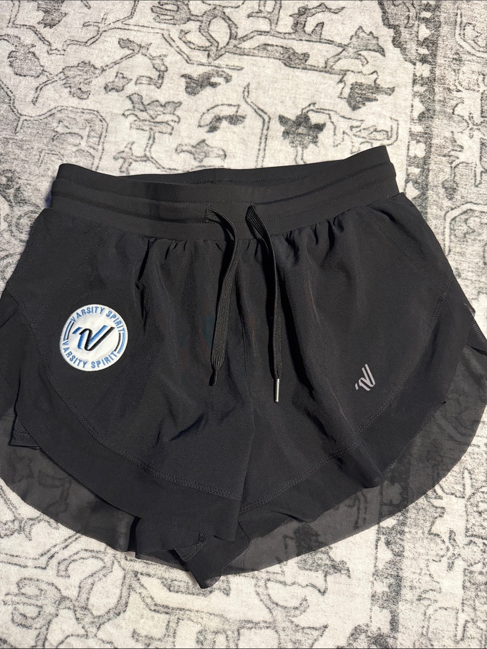 Varsity Black Athletic Shorts with Drawstring and Logo